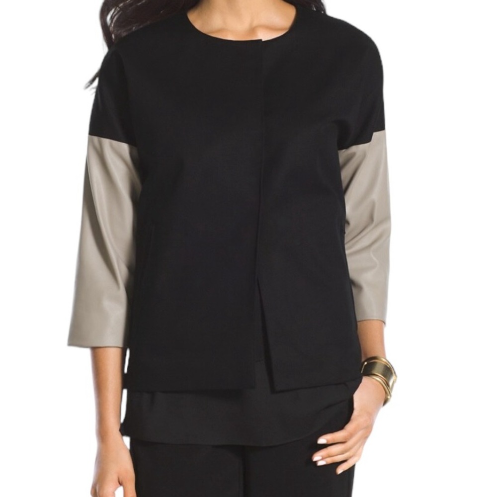 Chico's Black Label Black/Tan Colorblock Jacket 1(8)